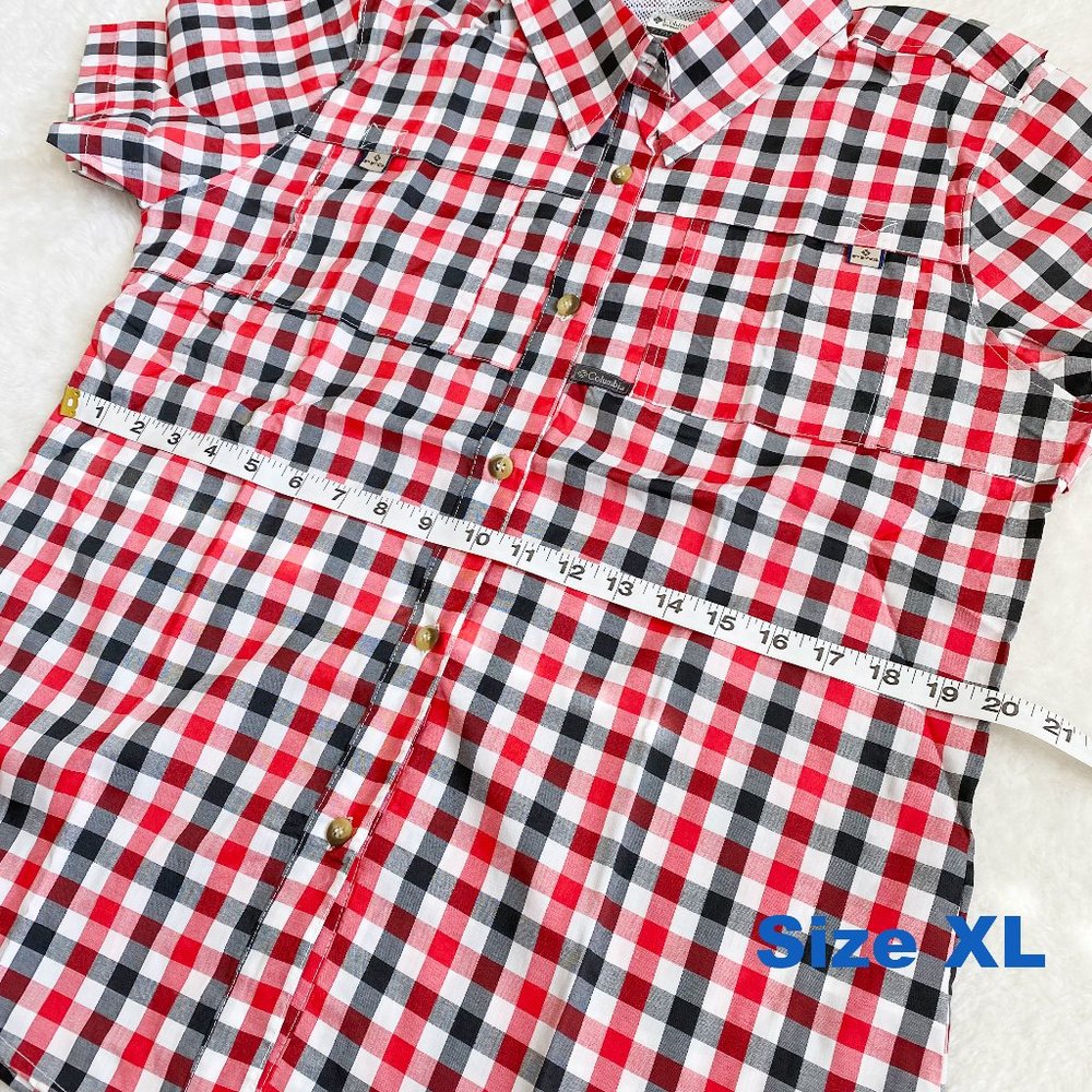 Columbia, Women's PFG Bonehead Short Sleeve Shirts, Red/Black Plaid, Size L / XL - Picture 11 of 12
